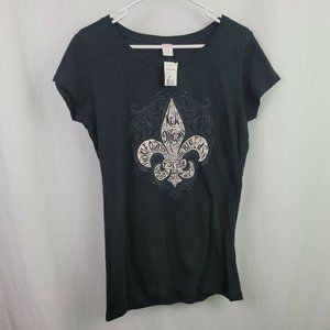 NWT Duck Co. New Orleans Fleurdelis Black Tshirt Women's Top Shirt L
